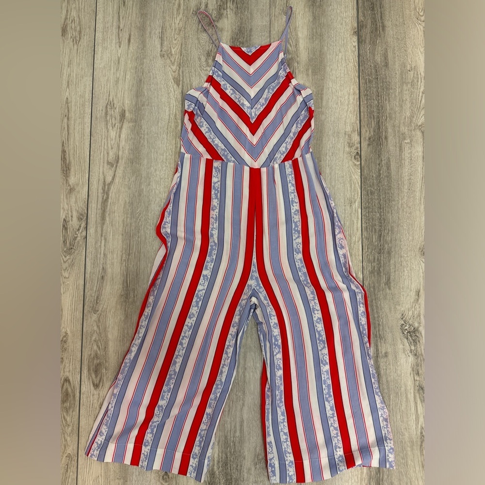 Express women’s size 8 jumpsuit red white and blue